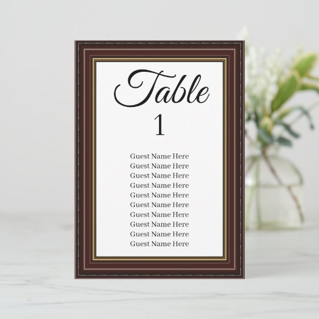 Dark Wooden Frame Wedding Seating Chart Card  (Standing Front)