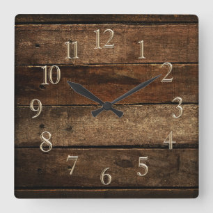Dark Wooden Planks Square Wall Clock
