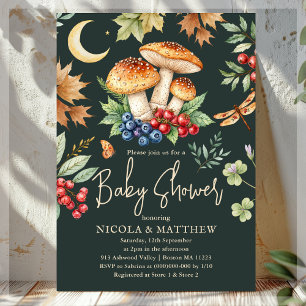 Dark Woodland Fall Mushroom Baby Shower Invitation