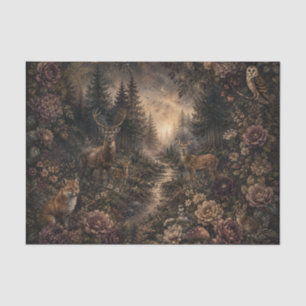 Dark Woodland Forest Animals Floral Gothic Botanic Tissue Paper