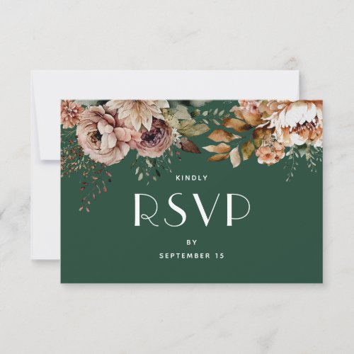 Dark Woodland Green Floral Wedding | Botanical RSVP Card