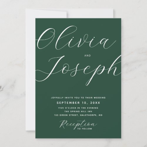 Dark Woodland Green Photo & QR Code Modern Wedding Invitation