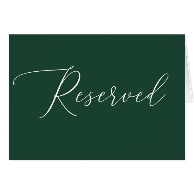 Dark Woodland Green Reserved Sign | Script Wedding Cards (Front Horizontal)