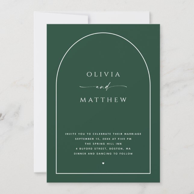 Dark Woodland Green Wedding | Arch Photo + QR Code Invitation (Front)