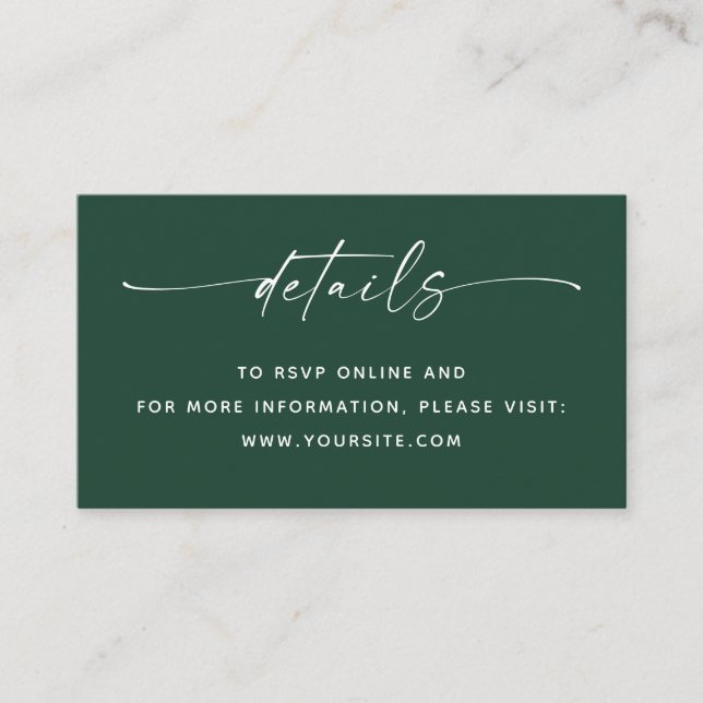 Dark Woodland Green Wedding Details + QR Code Enclosure Card (Front)