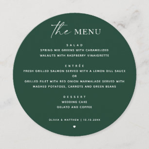 Dark Woodland Green Wedding   Modern Classic Round Menu