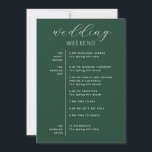 Dark Woodland Green Wedding Weekend Schedule Invitation<br><div class="desc">This wedding weekend timeline card features a rich dark woodland green background paired with soft, elegant typography for a clean and refined look. The design not only helps organize your full wedding schedule, but also includes a welcoming message on the reverse side, adding a warm and personal touch for your...</div>