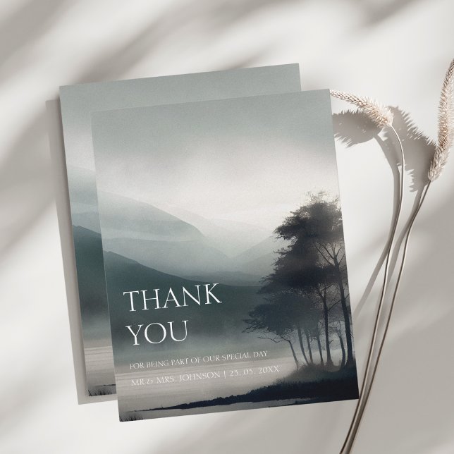 Dark Woodland Mountain Minimalist Moody Wedding  Thank You Card (Creator Uploaded)