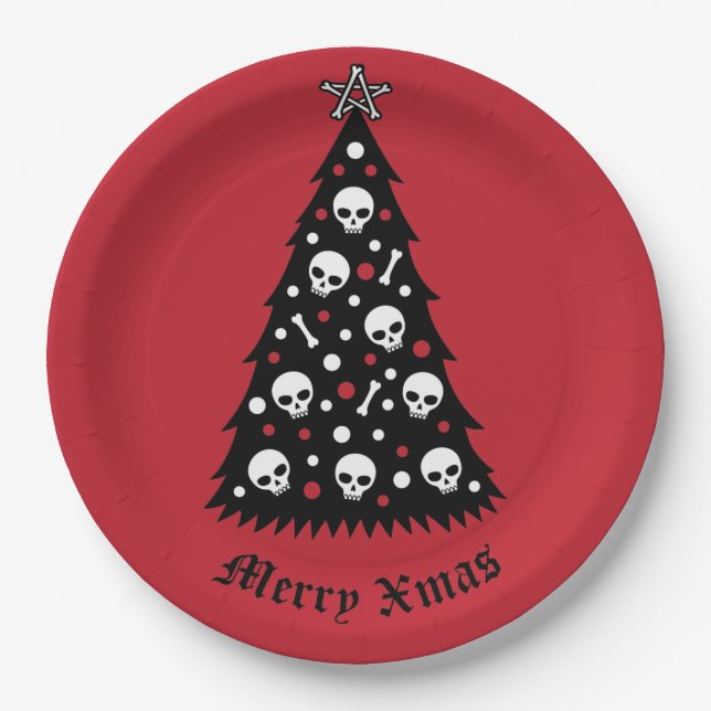 Dark Xmas Tree Paper Plates (Front)
