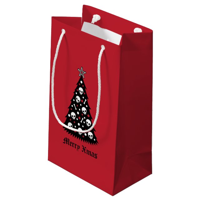 Dark Xmas Tree Small Gift Bag (Back Angled)