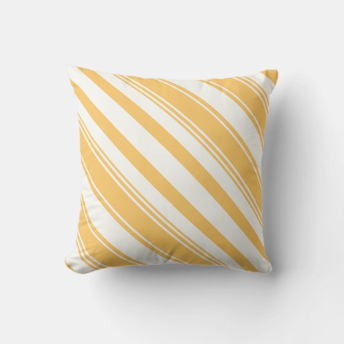 Dark Yellow and White Diagonal Stripes Throw Pillow