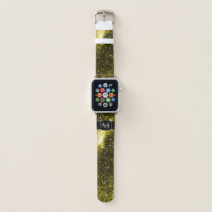 Dark yellow black abstract galaxy Monogram Apple Watch Band
