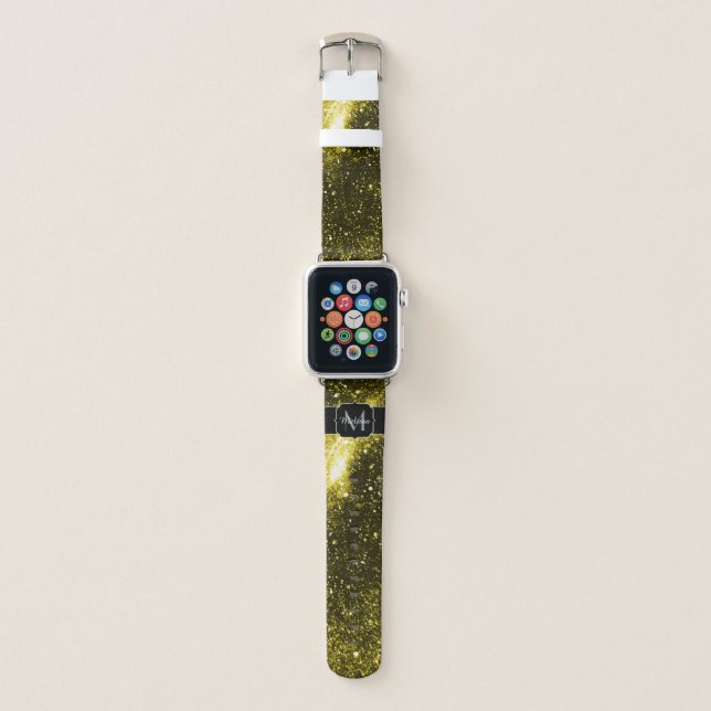 Dark yellow black abstract galaxy Monogram Apple Watch Band (Front)
