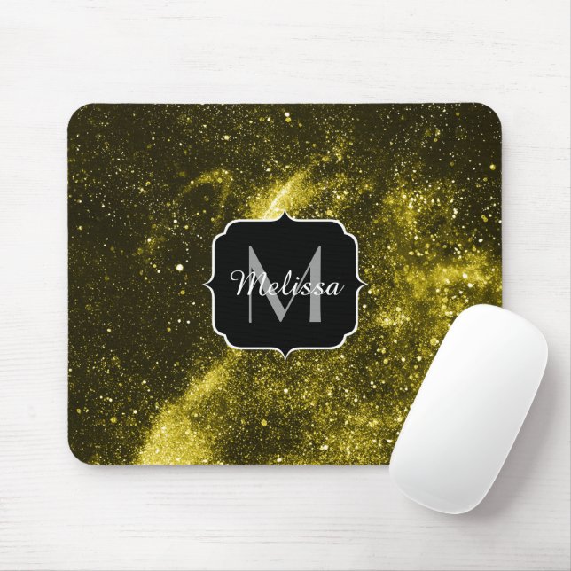 Dark yellow black abstract galaxy Monogram Mouse Pad (With Mouse)
