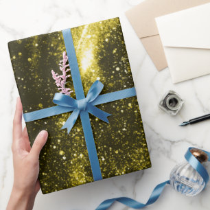 Dark yellow black abstract galaxy wrapping paper