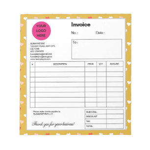 Dark Yellow Heart Company Business Shop Invoice Notepad
