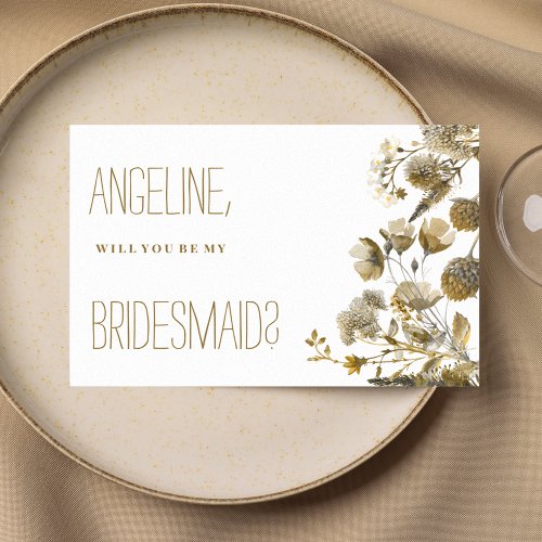 Dark yellow ivory white brown floral Bridesmaid Invitation