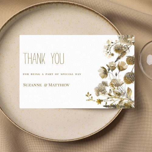 Dark yellow ivory white brown floral Thank You Invitation