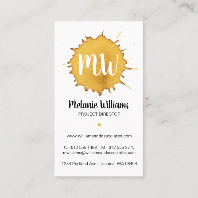 Dark Yellow Watercolor - Monogram Business Card (Front)