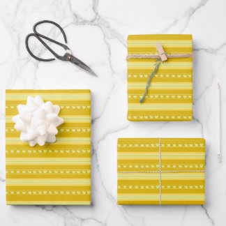 Dark Yellow & Yellow Hearts in Stripes Wrapping Paper Sheets