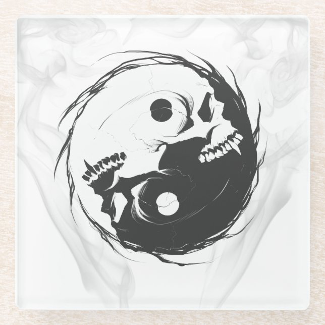Dark yin yang religious Symbol Glass Coaster (Front)