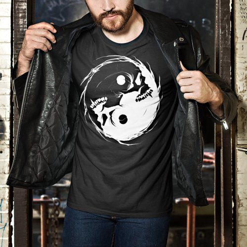 Dark Yin Yang Vampire Skull Religious Symbol T_Shirt