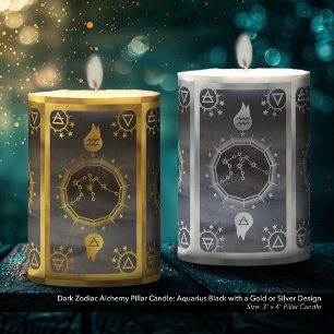 Dark Zodiac Alchemy: Aquarius Black & Gold Pillar Candle