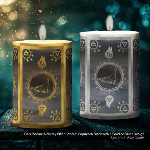 Dark Zodiac Alchemy: Capricorn Black & Gold Pillar Candle