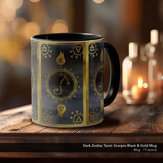 Dark Zodiac Alchemy: Scorpio Black & Gold  Mug (Dark Zodiac, Tarot, and Alchemy Mug: Scorpio in Black & Gold)