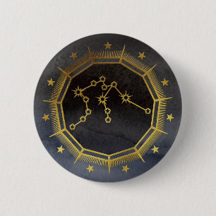 Dark Zodiac: Aquarius Birth Sign Black & Gold Button