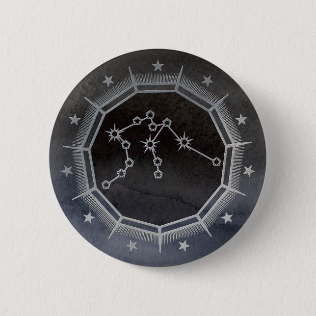 Dark Zodiac: Aquarius Birth Sign Black & Silver Button (Front)