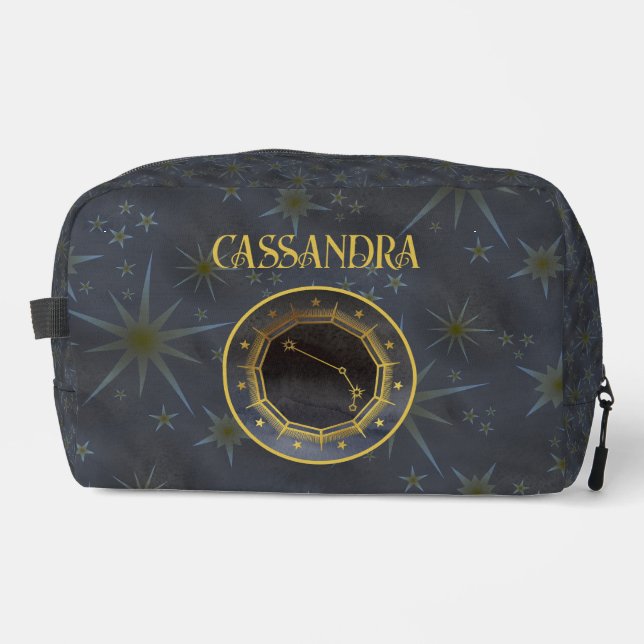 Dark Zodiac Astrology: Aries Black Gold Name Dopp Kit (Front)