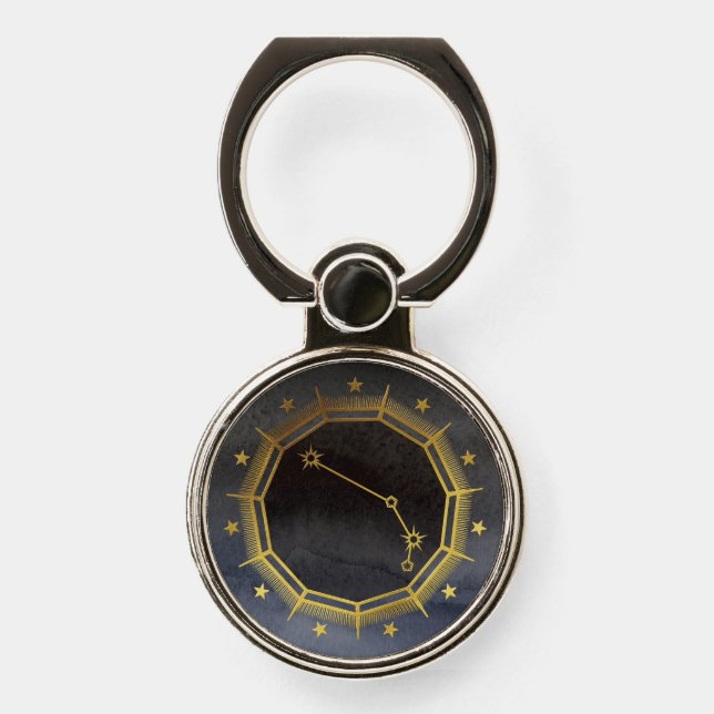Dark Zodiac Astrology: Aries Black & Gold Phone Ring Stand (Front)