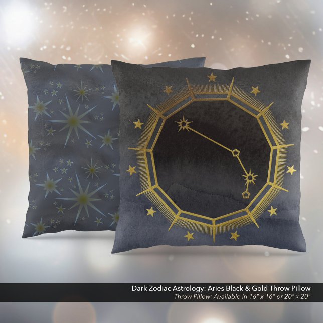 Dark Zodiac Astrology: Aries Black & Gold Throw Pillow (Dark Zodiac Astrology: Aries Black & Gold Square Throw Pillow)