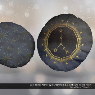 Dark Zodiac Astrology: Cancer Black & Gold Round Pillow