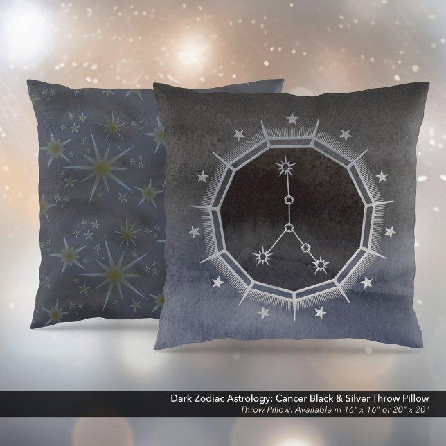 Dark Zodiac Astrology: Cancer Black & Silver Throw Pillow (Dark Zodiac Astrology: Cancer Black & Silver Square Throw Pillow)