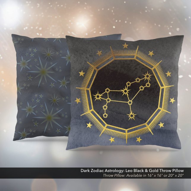 Dark Zodiac Astrology: Leo Black & Gold Throw Pillow (Dark Zodiac Astrology: Leo Black & Gold Square Throw Pillow)