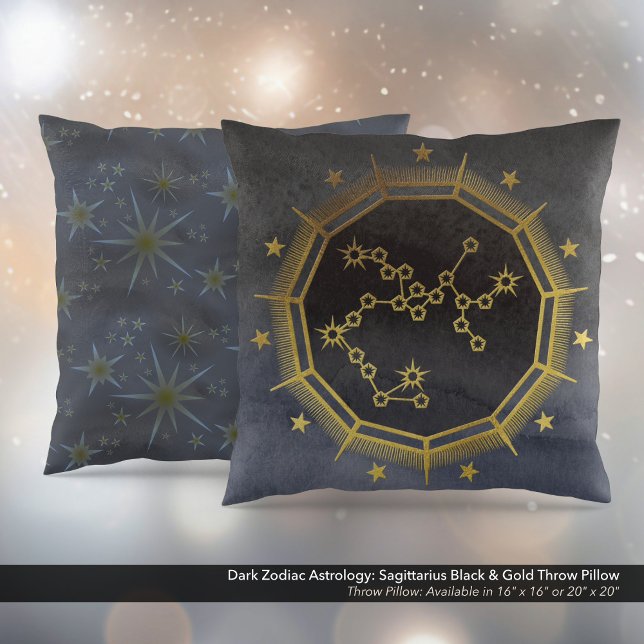Dark Zodiac Astrology: Sagittarius Black & Gold Throw Pillow (Dark Zodiac Astrology: Sagittarius Black & Gold Square Throw Pillow)
