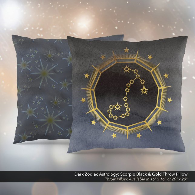 Dark Zodiac Astrology: Scorpio Black & Gold Throw Pillow (Dark Zodiac Astrology: Scorpio Black & Gold Square Throw Pillow)