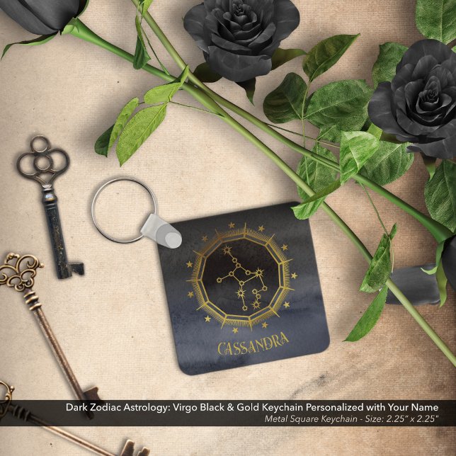 Dark Zodiac Astrology: Virgo Black Gold Name Keychain (Dark Zodiac Astrology: Virgo Black & Gold Keychain Personalized with Your Name)