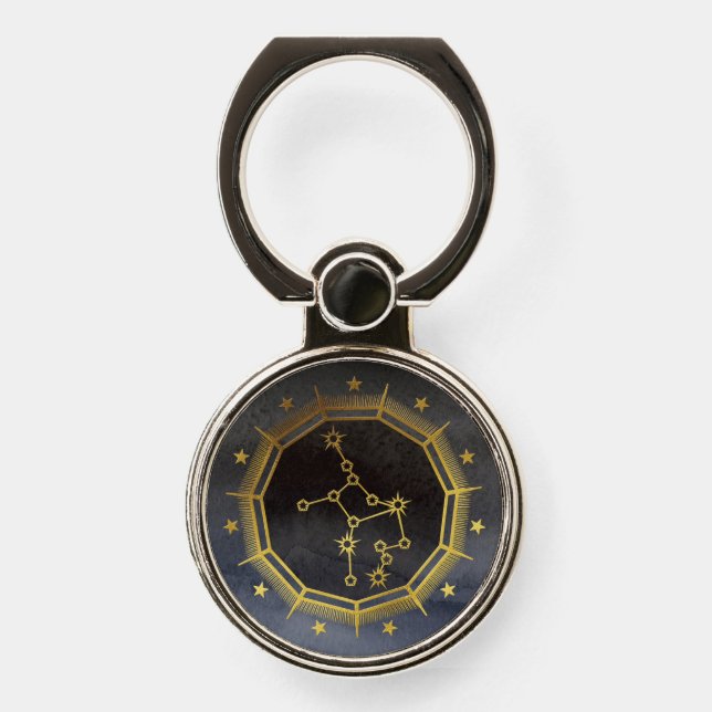 Dark Zodiac Astrology: Virgo Black & Gold Phone Ring Stand (Front)