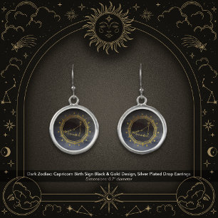 Dark Zodiac: Capricorn Birth Sign Black & Gold Earrings