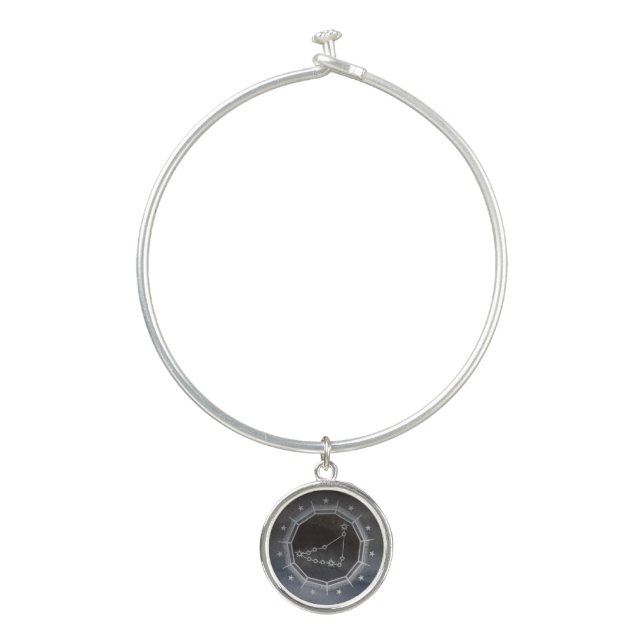 Dark Zodiac: Capricorn Birth Sign Black & Silver Bangle Bracelet (Front)