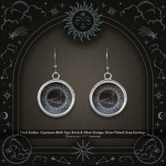 Dark Zodiac: Capricorn Birth Sign Black & Silver Earrings