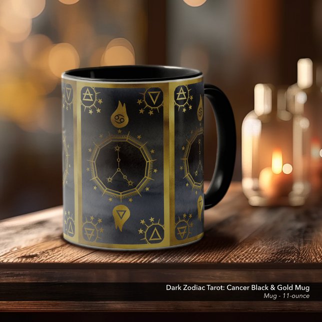 Dark Zodiac Tarot: Cancer Black & Gold  Mug (Dark Zodiac, Tarot, and Alchemy Mug: Cancer in Black & Gold)