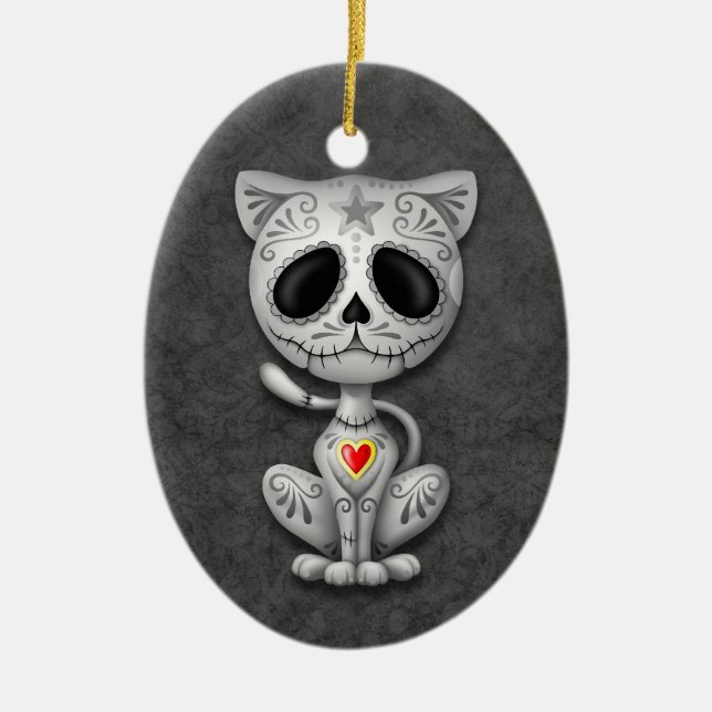 Dark Zombie Sugar Kitten Ceramic Ornament (Front)