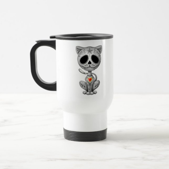 Dark Zombie Sugar Kitten Travel Mug (Left)
