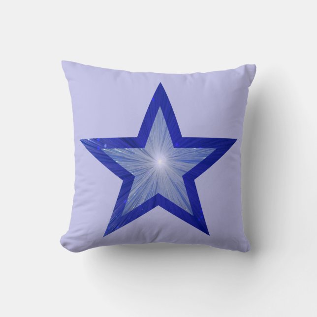 DarkBlue Star 'Text' throw pillow square pale blue (Front)