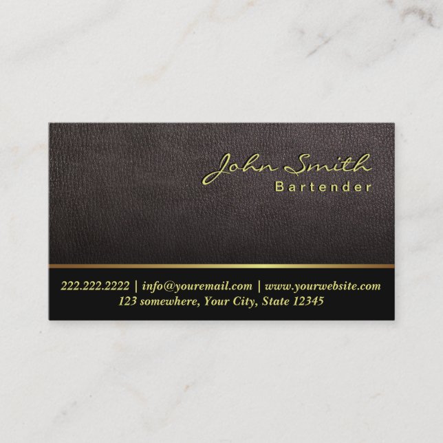 Darker Leather Texture Bartender Business Card (Front)