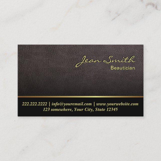 Darker Leather Texture Beautician Business Card (Front)